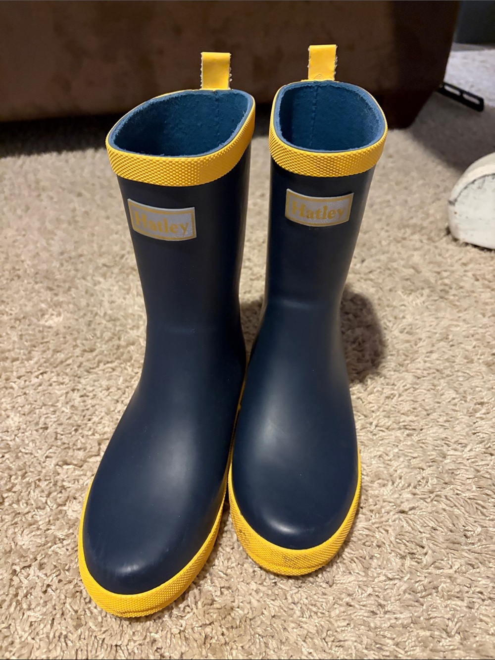 Hatley Navy Rain Boots with Yellow Trim for Kids